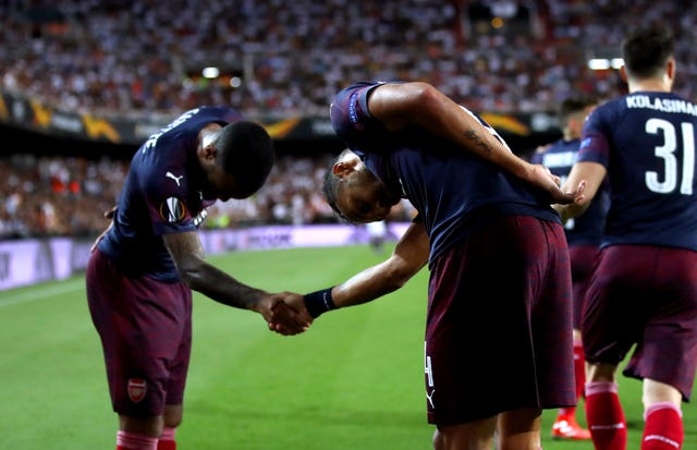 Arsenal's Pierre-Emerick Aubameyang, right, and Alexandre Lacazette sent their side through to the Europa League final in Valencia