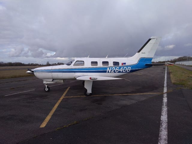 The Piper Malibu aircraft, N264DB, on the ground at Nantes Airport, France, prior to the flight