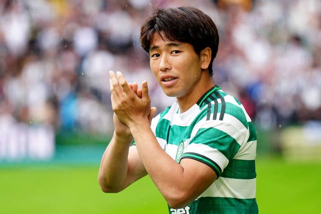 Shin Yamada applauds the Celtic fans