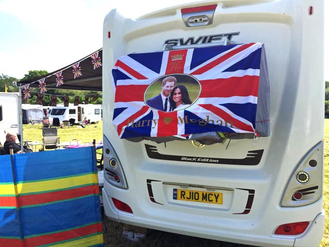 A caravan decorated with a flag and bunting at the Trent Valley DA Camping and Caravanning Club (Josh Payne/PA