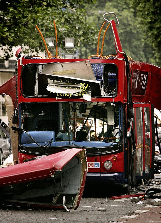 The number 30 double-decker bus in Tavistock Square, which was destroyed by a terrorist bomb on July 7