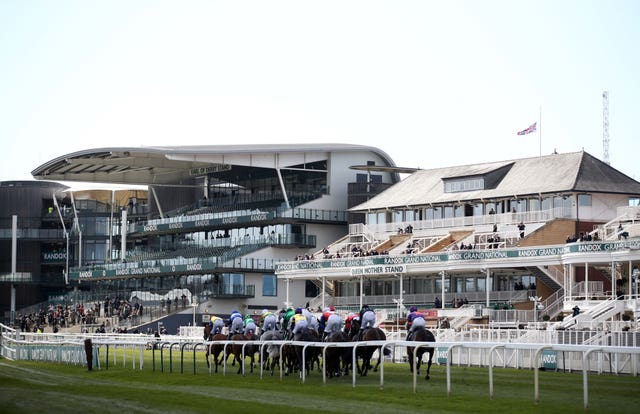 The Union Jack was flown at half mast during Grand National Day of the 2021 Randox Health Grand National Festival at Aintree