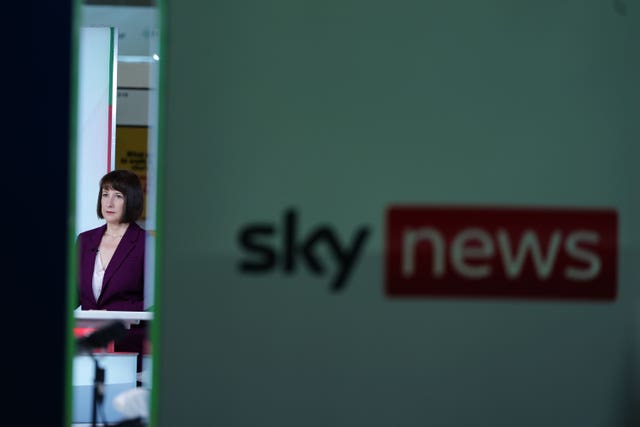 Sky News sign at the Labour Party Conference 2024