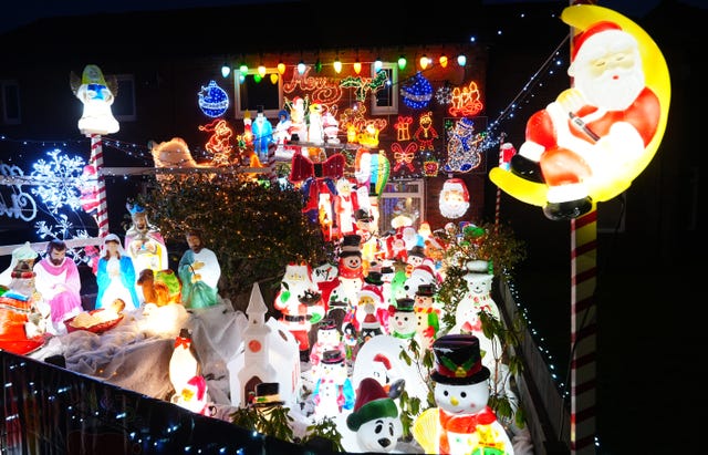 A view of the Christmas light display at the home of the Illsley family on Malvern Road in Washington Tyne and Wear, in the north east of England, which is raising funds for Heel & Toe Children’s Charity