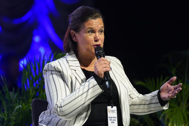 Sinn Fein’s President Mary Lou McDonald speaking during a pro-unity group Ireland’s Future event at the SSE Arena, Belfast