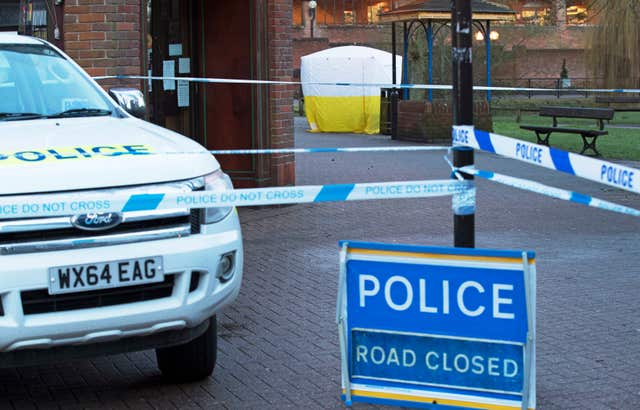 A police tent in Salisbury at the spot in The Maltings shopping centre where former Russian double agent Sergei Skripal was found critically ill (Steve Parsons/PA)