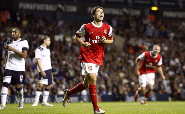 Nasri celebrates scoring a goal against Tottenham