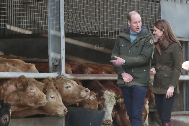 The Duke and Duchess of Cambridge during their tour of the farm