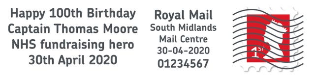 Special postmark to celebrate the upcoming 100th birthday of NHS fundraiser Captain Tom Moore