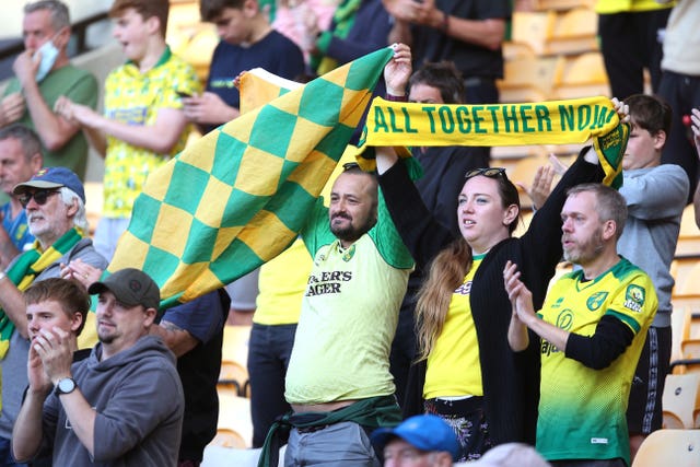 Norwich fans support their team during the pilot event against Preston