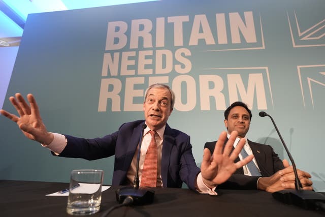 Reform UK's Nigel Farage and Zia Yusuf at a press conference