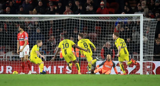 Burton defied their recent poor league form to knock out Middlesbrough (Owen Humphreys/PA).