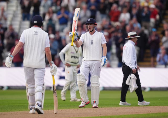 Harry Brook acknowledges the crowd after reaching his half-century