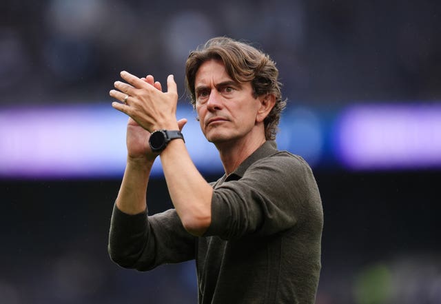 Tottenham manager Thomas Frank acknowledge the crowd at the final whistle