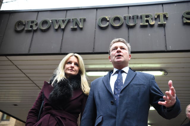Conservative MP Craig Mackinlay with his wife Kati outside Southwark Crown Court