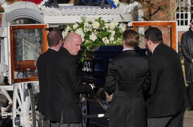 Pallbearers carry the coffin into the funeral service of One Direction singer Liam Payne