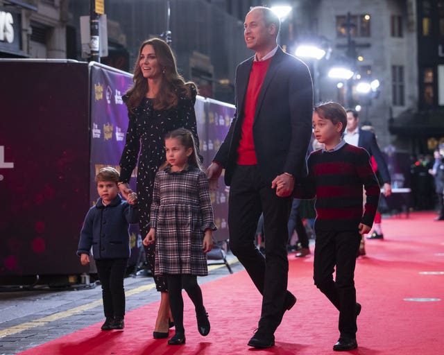 The Duke and Duchess of Cambridge and their children attend a special pantomime performance at London’s Palladium Theatre