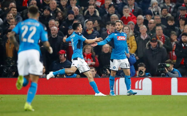 Dries Mertens gave Napoli a shock lead at Anfield