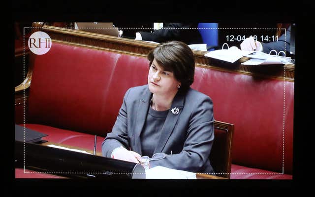 DUP leader Arlene Foster during the renewable heat incentive (RHI) public inquiry (Niall Carson/PA) 