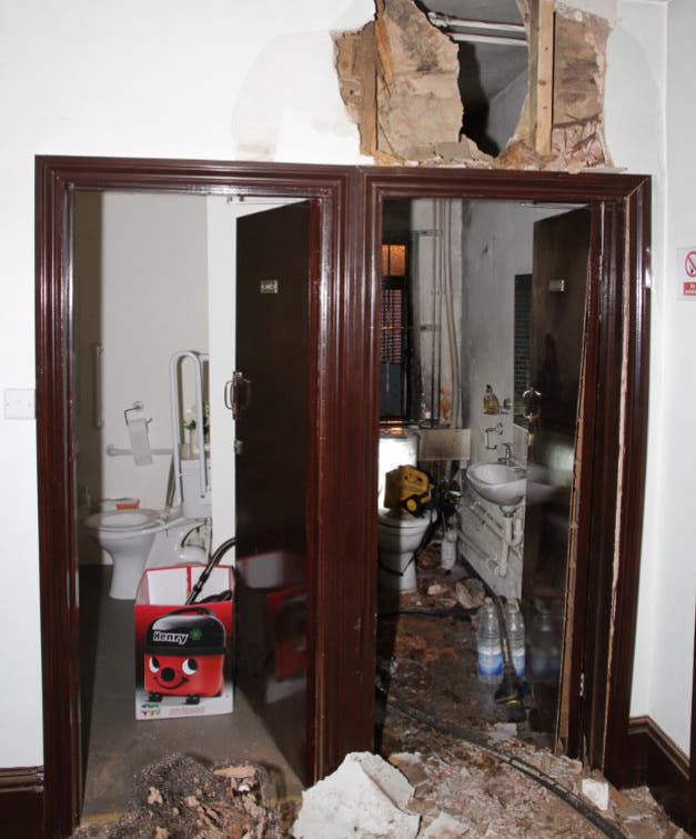 Damage inside the 18th century historic synagogue in Exeter, Devon (Devon & Cornwall Police/PA)