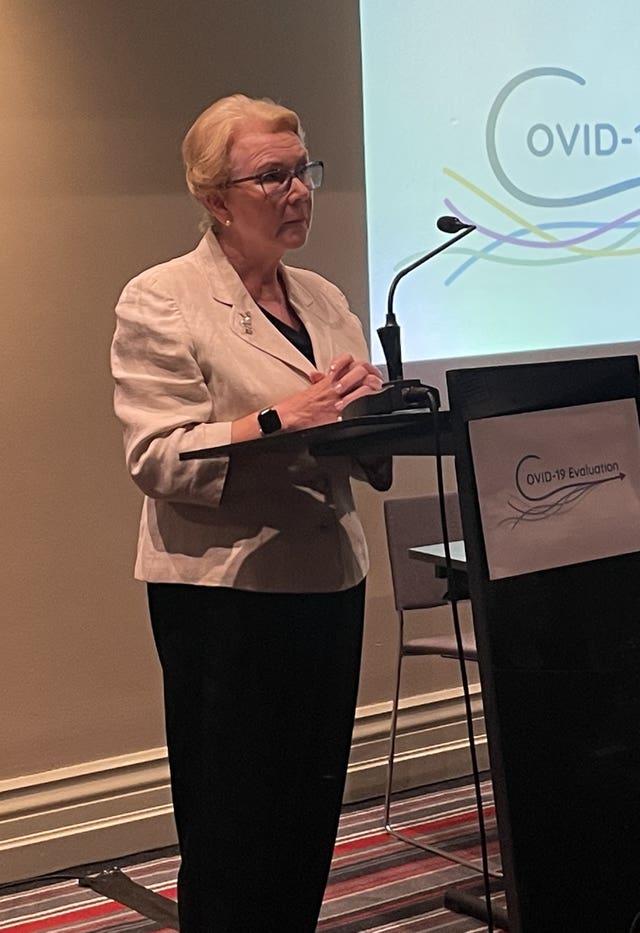 Chairwoman of the Covid-19 Evaluation Professor Anne Scott during a press conference in Dublin