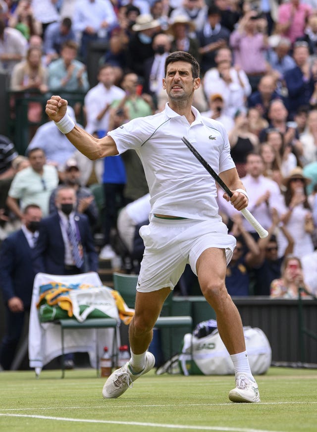 Novak Djokovic celebrates his semi-final victory over Denis Shapovalov