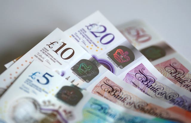 A general view of bank notes laid out on a table
