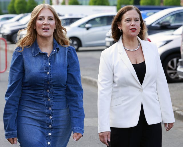 Sinn Fein election candidate Janice Boylan arrives with party leader Mary Lou McDonald