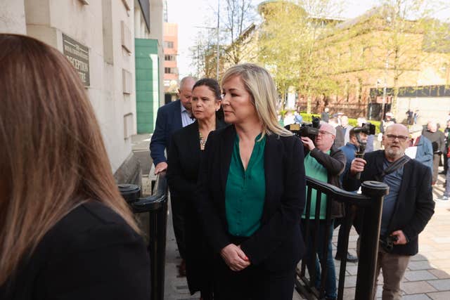 First Minister of Northern Ireland Michelle O’Neill and Sinn Fein President Mary Lou McDonald arriving at Belfast’s Court of Appeal
