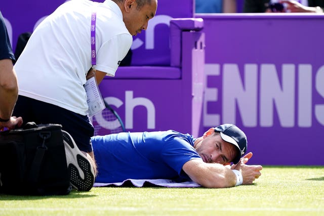 Andy Murray receives treatment