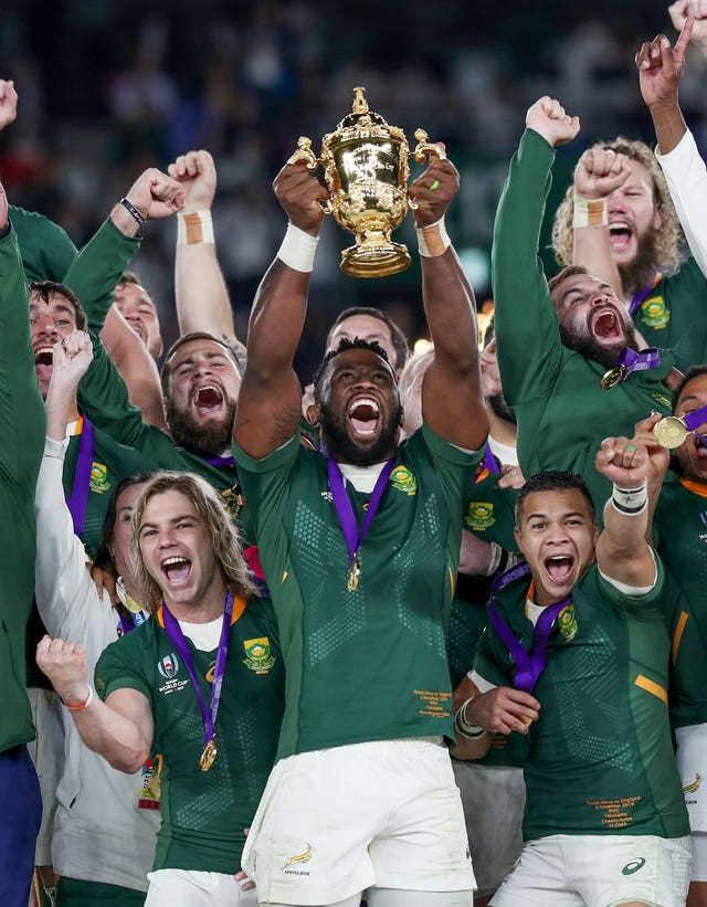 South Africa captain Siya Kolisi holds aloft the Webb Ellis Cup in November after a convincing victory over England. Eddie Jones' side defeated Australia and defending champions New Zealand en route to the final but were second best against the Springboks at Yokohama Stadium, losing 32-12