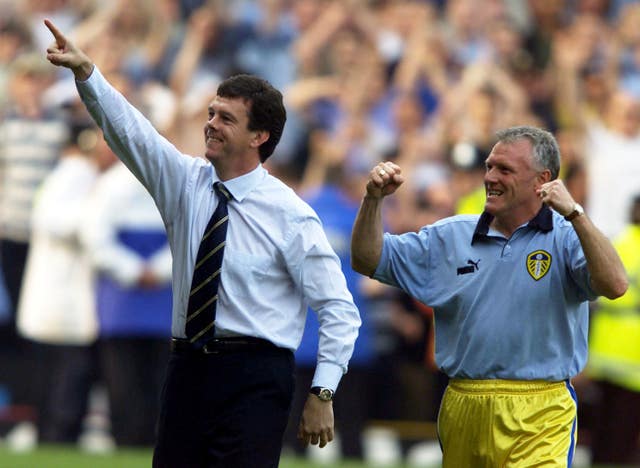 O'Leary (left) guided Leeds to third place in the 1999-2000 Premier League, which took them into the Champions League qualifying rounds (Tom Hevezi/PA).