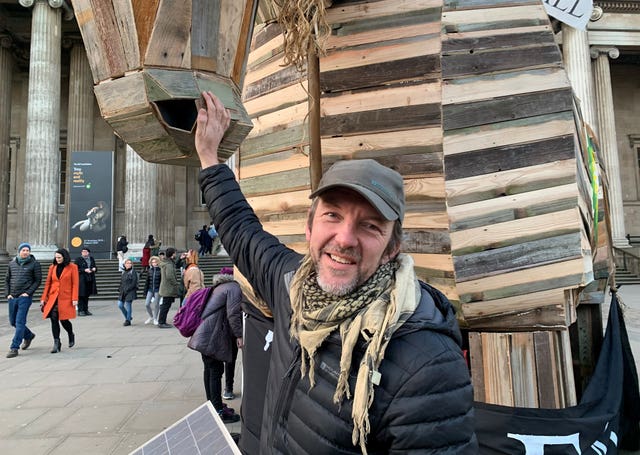 BP Or Not BP activist Phil Ball stands with a Trojan horse in front of the British Museum earlier this month