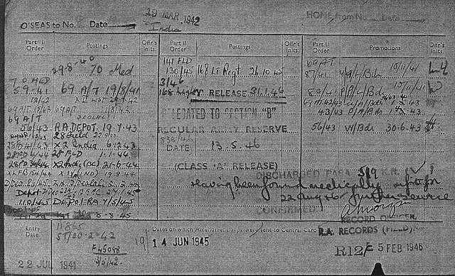 Army service records for Michael Mooney