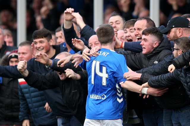 Rangers’ Ryan Kent was booked for his celebrations 