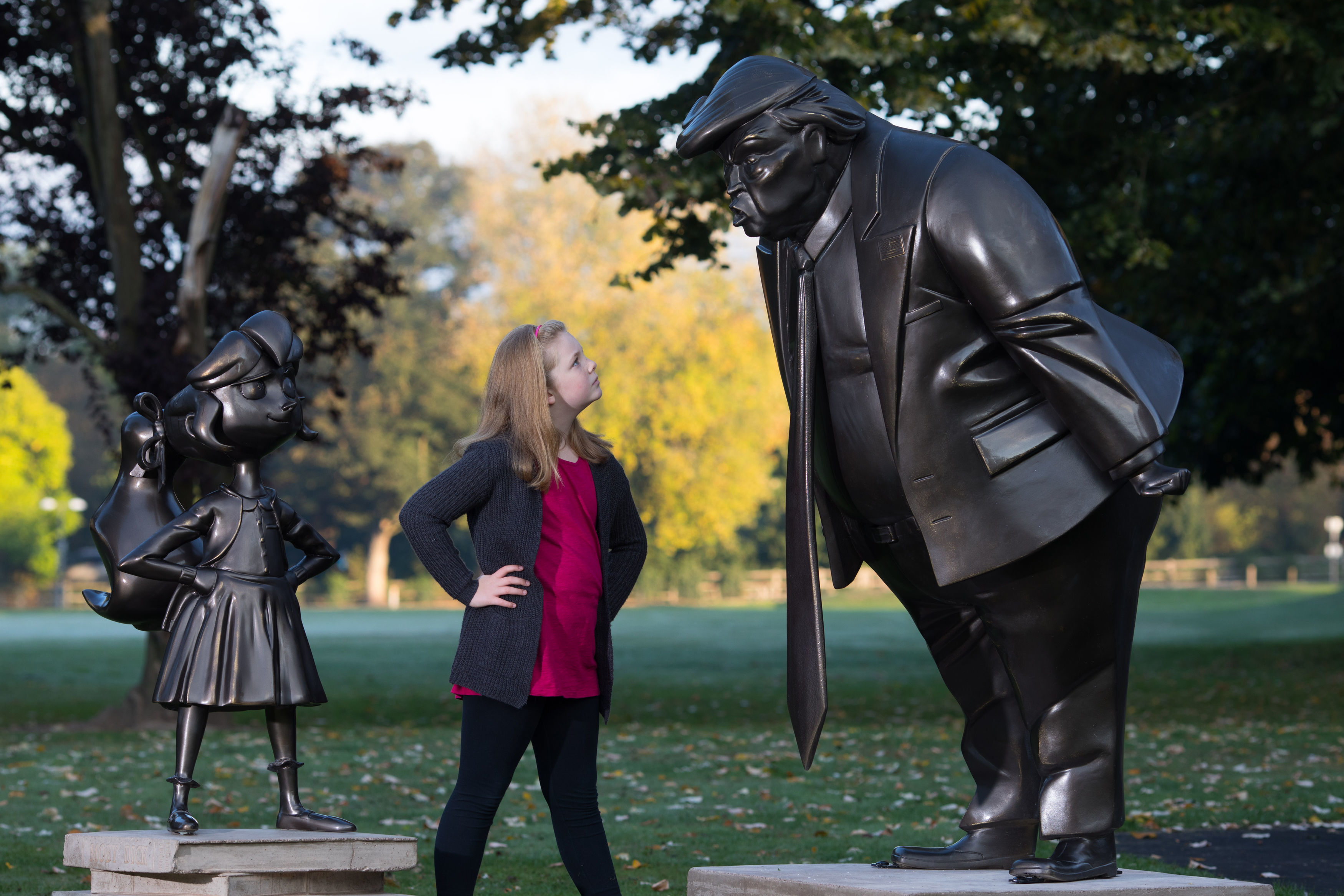 Statue of Matilda squaring up to Donald Trump unveiled in Great Missenden