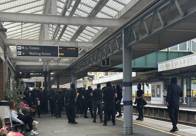 Protesters at Dover Priory train station on Saturday