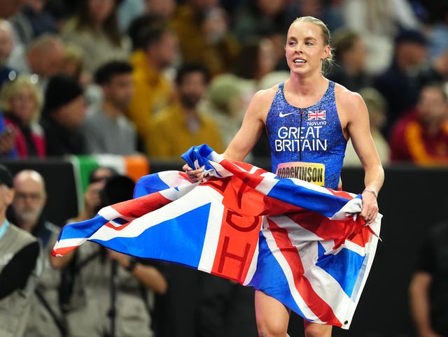 Keely Hodgkinson celebrates her second-placed finish
