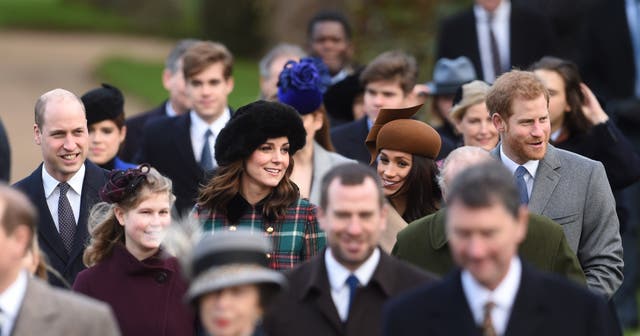 The Duke and Duchess of Cambridge, Meghan Markle and Prince Harry arriving to attend the Christmas Day morning church service at St Mary Magdalene Church in Sandringham, Norfolk (Joe Giddens/PA)