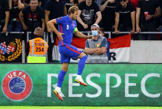 Harry Kane celebrates after doubling England's lead