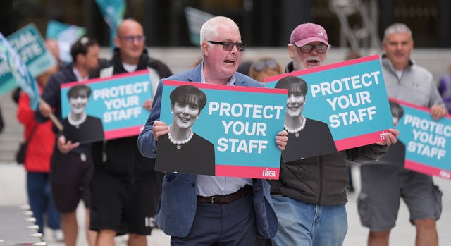 Fórsa staff from Oberstown Child Detention campus on the picket line outside the Department of Children