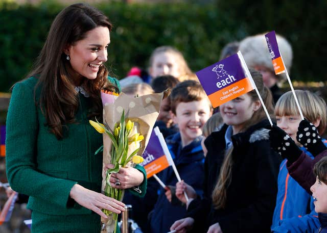 The duchess during a visit to East Anglia’s Children’s Hospices in Quidenham, Norwich. Adrian Dennis/PA Wire