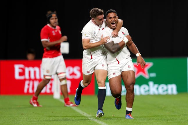 Tuilagi, right, scored two tries against Tonga