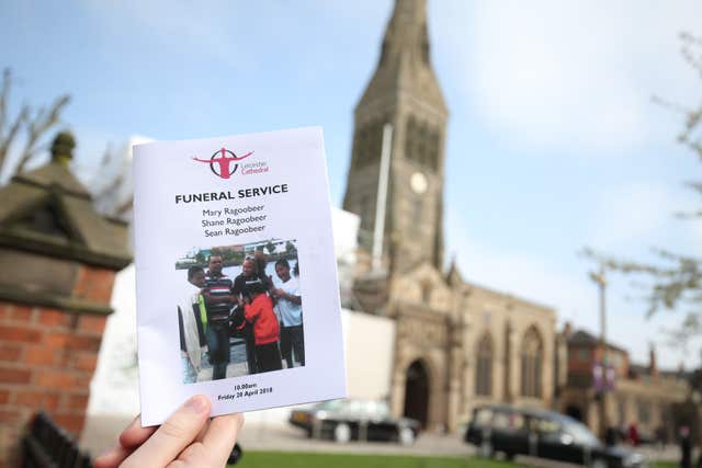 The Order of Service for the funeral of the three family members at Leicester Cathedral (Aaron Chown/PA)