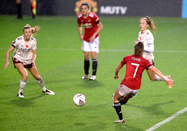 Ella Toone, right, scored the winner for Manchester United Women against Arsenal on Sunday