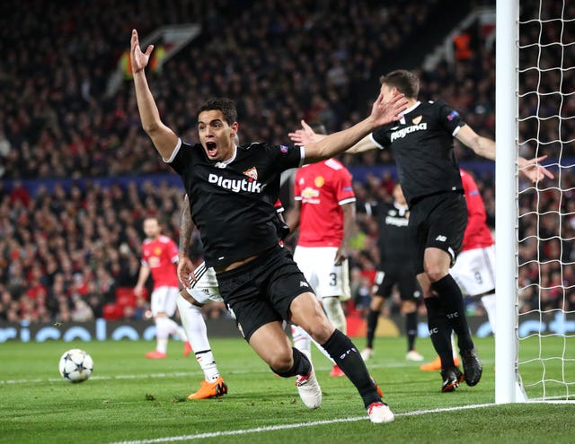 Wissam Ben Yedder celebrates the second Sevilla goal