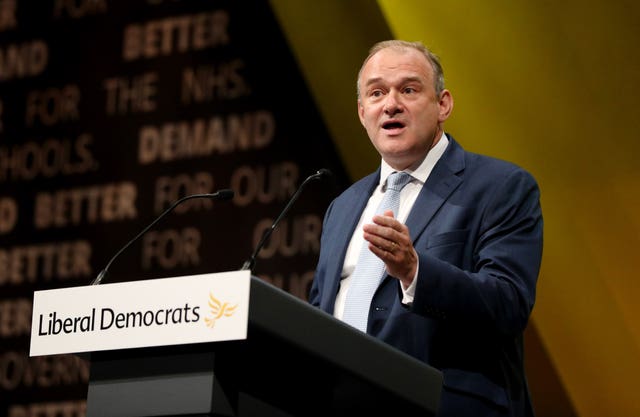 Sir Ed Davey will look to drum up support in Guildford (Jonathan Brady/PA)