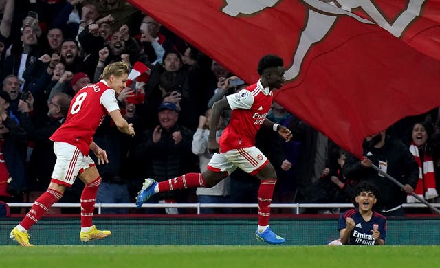 Saka scored from the penalty spot as Arsenal beat Liverpool earlier this season.