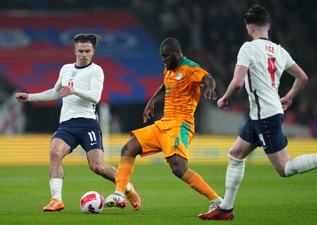 Jack Grealish (left) in action against Ivory Coast (Nick Potts/PA).