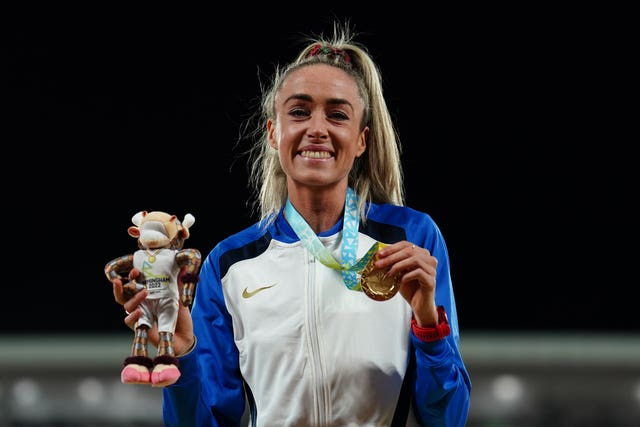Eilish McColgan with her gold medal after winning the 10,000 metres at the Commonwealth Games